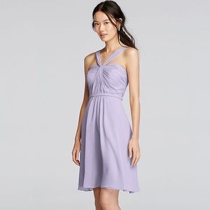 Y-Neck Ruched Bodice Crinkle Chiffon Short Dress